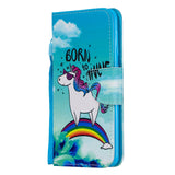 For Samsung A10/A20/A30 Smartphone Case PU Leather Wallet Design Cellphone Cover with Card Holder Stand Available Rainbow horse