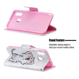 For Samsung A10/A20/A30 Smartphone Case PU Leather Wallet Design Cellphone Cover with Card Holder Stand Available Red lip cat