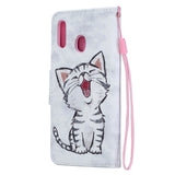 For Samsung A10/A20/A30 Smartphone Case PU Leather Wallet Design Cellphone Cover with Card Holder Stand Available Red lip cat