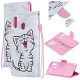 For Samsung A10/A20/A30 Smartphone Case PU Leather Wallet Design Cellphone Cover with Card Holder Stand Available Red lip cat