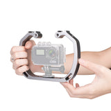 Motion Camera Double Handle Bracket Motion Camera Double Head Hot Boots Fill Light Bracket Double Handle Dive Handheld Stabilizer Silver