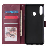 For Samsung A10S A20S Cellphone Cover Mobile Phone Shell Buckle Closure Cards Slots PU Leather Smart Shell with Wallet Overall Protection wine red