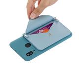 For HUAWEI P20/ P20 Lite/P20 Pro Mobile Phone Cover with Pu Leather Card Holder + Hand Rope + Straddle Rope blue