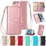 For iPhone 5/5S/SE PU Cell Phone Case Protective Leather Cover with Buckle & 9 Card Position & Lanyard & Bracket Mint color