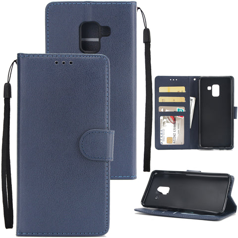 For Samsung J6 2018 PU Cell Phone Case Non-slip Shockproof Protective Case with Card Slot  blue
