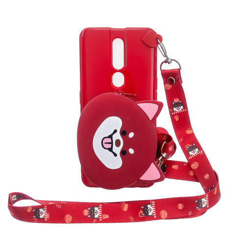 For OPPO F11/F11 Pro Cellphone Case Mobile Phone TPU Shell Shockproof Cover with Cartoon Cat Pig Panda Coin Purse Lovely Shoulder Starp  Red