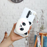 For Redmi Note 8/8T/8 Pro Cellphone Case Mobile Phone Shell Shockproof TPU Cover with Cartoon Cat Pig Panda Coin Purse Lovely Shoulder Starp  White