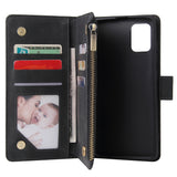 For Samsung A51 Case Smartphone Shell Precise Cutouts Zipper Closure Wallet Design Overall Protection Phone Cover  Black