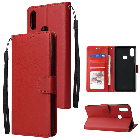 For Samsung A10S A20S Cellphone Cover Mobile Phone Shell Buckle Closure Cards Slots PU Leather Smart Shell with Wallet Overall Protection red