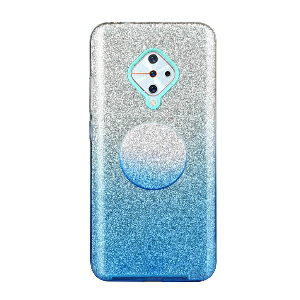 For VIVO Y91/Y93/Y95 with hole/V17/S1 Pro/Y95 Phone Case Gradient Color Glitter Powder Phone Cover with Airbag Bracket blue