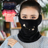 Men Women Winter Warm Coral Fleece Windproof Ear Protection Mask Letter navy