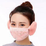 Men Women 2 in 1 Winter Fashion Warm Lace Protect Ears Cycling Windproof Anti-Dust Mouth Face Mask gray