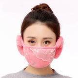 Men Women 2 in 1 Winter Fashion Warm Lace Protect Ears Cycling Windproof Anti-Dust Mouth Face Mask Pink