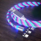 Three Colors Lighting Streamer Magnetic Suction Data Cable 360 Degree Magnetic Suction Data Line Android + typeC + Apple connector 3 in 1