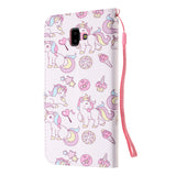 For Samsung J4 Plus/J6 Plus Cartoon Phone Shell Delicate Smartphone Case PU Leather Overall Protective Wallet Design Ice cream unicorn