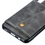 For Samsung A50 Double Buckle Non-slip Shockproof Cell Phone Case with Card Slot Bracket gray