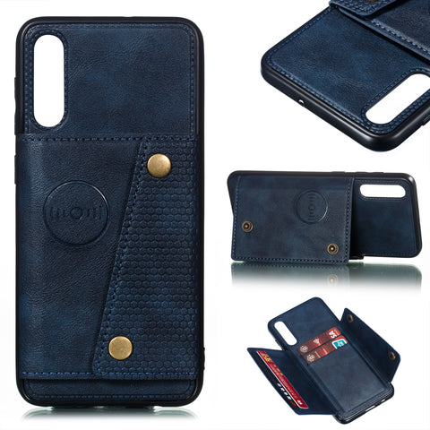 For Samsung A50 Double Buckle Non-slip Shockproof Cell Phone Case with Card Slot Bracket blue