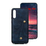 For Samsung A50 Double Buckle Non-slip Shockproof Cell Phone Case with Card Slot Bracket blue