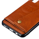 For Samsung A50 Double Buckle Non-slip Shockproof Cell Phone Case with Card Slot Bracket Light Brown