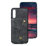 For Samsung A50 Double Buckle Non-slip Shockproof Cell Phone Case with Card Slot Bracket gray