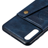 For Samsung A50 Double Buckle Non-slip Shockproof Cell Phone Case with Card Slot Bracket blue