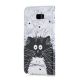 For Samsung J4 Plus/J6 Plus Cartoon Phone Shell Delicate Smartphone Case PU Leather Overall Protective Wallet Design Black white cat