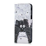 For Samsung J4 Plus/J6 Plus Cartoon Phone Shell Delicate Smartphone Case PU Leather Overall Protective Wallet Design Black white cat