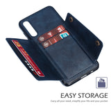 For Samsung A50 Double Buckle Non-slip Shockproof Cell Phone Case with Card Slot Bracket blue