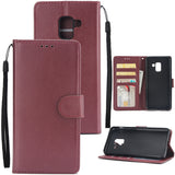 For Samsung J6 2018 PU Cell Phone Case Non-slip Shockproof Protective Case with Card Slot  Red wine