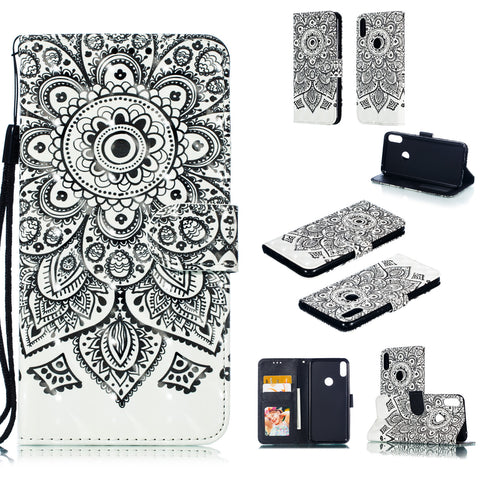For ASUS ZENFONE MAX Pro M1/ZB601KL/ZB602KL 3D Coloured Painted PU Magnetic Clasp Phone Case with Card Slots Bracket Lanyard Mandala