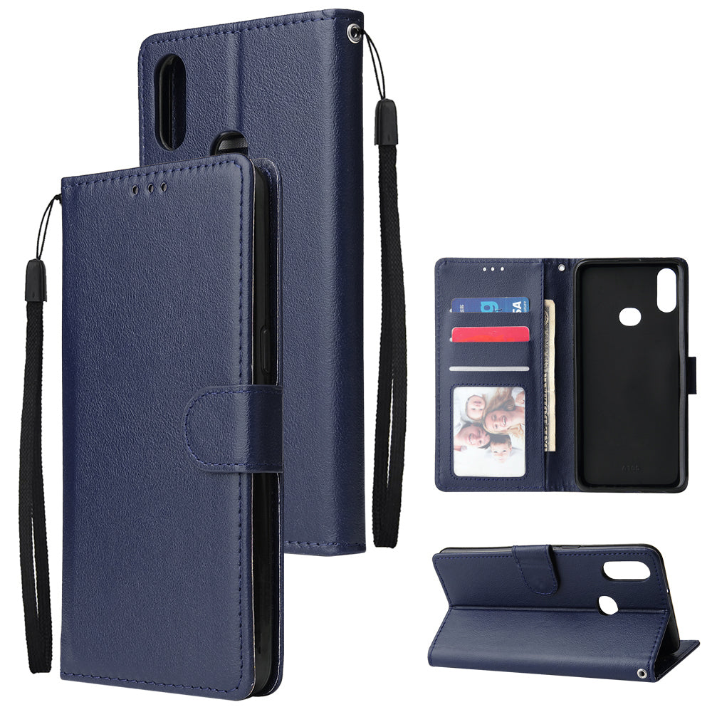 For Samsung A10S A20S Cellphone Cover Mobile Phone Shell Buckle Closure Cards Slots PU Leather Smart Shell with Wallet Overall Protection blue