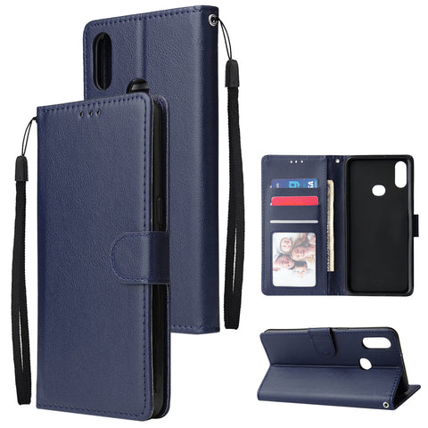 For Samsung A10S A20S Cellphone Cover Mobile Phone Shell Buckle Closure Cards Slots PU Leather Smart Shell with Wallet Overall Protection blue