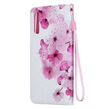 For Samsung A50/A70 Smartphone Case Overall Protective Phone Shell Lovely PU Leather Cellphone Cover with Card Slots  peach blossom