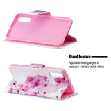 For Samsung A50/A70 Smartphone Case Overall Protective Phone Shell Lovely PU Leather Cellphone Cover with Card Slots  peach blossom