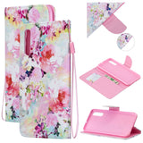 For Samsung A50/A70 Smartphone Case Overall Protective Phone Shell Lovely PU Leather Cellphone Cover with Card Slots  Watercolor flower