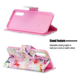 For Samsung A50/A70 Smartphone Case Overall Protective Phone Shell Lovely PU Leather Cellphone Cover with Card Slots  Watercolor flower