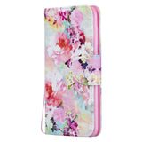 For Samsung A50/A70 Smartphone Case Overall Protective Phone Shell Lovely PU Leather Cellphone Cover with Card Slots  Watercolor flower
