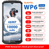 OUKITEL WP6 Ip68 Rugged Waterproof Smartphone Mt6771t Octa Core 9v/2a 10000mah Battery 48mp Triple Camera 6gb 128gb Mobile Phone black