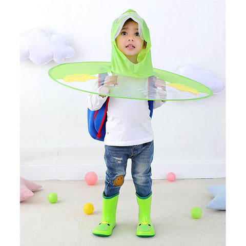 Children Flying Saucer Raincoat Boy Girl Baby Cartoon Animal Pattern Cloak Raincoat  frog raincoat_Suitable for 1-5 years old