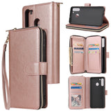 For Samsung A01/A21/A31/A41/A51 Pu Leather  Mobile Phone Cover Zipper Card Bag + Wrist Strap Rose gold