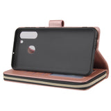 For Samsung A01/A21/A31/A41/A51 Pu Leather  Mobile Phone Cover Zipper Card Bag + Wrist Strap Rose gold