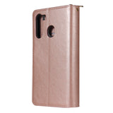 For Samsung A01/A21/A31/A41/A51 Pu Leather  Mobile Phone Cover Zipper Card Bag + Wrist Strap Rose gold
