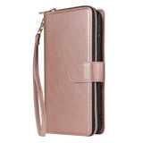 For Samsung A01/A21/A31/A41/A51 Pu Leather  Mobile Phone Cover Zipper Card Bag + Wrist Strap Rose gold