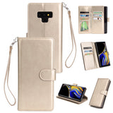 For Samsung Note 9 PU Full Protective Cover with 9 Card Slot Lanyard Bracket Buckle gold