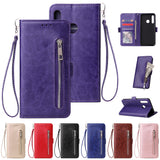 For Huawei Enjoy 9-Y7 2019-Y7 PRIME 2019 with fingerprint hole - Y7 PRO 2019 Solid Color PU Leather Zipper Wallet Double Buckle Protective Case with Stand & Lanyard red