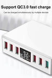 Travel Charger 6-USB Port Digital Display Extended Socket QC 3.0 Fast Charge Station Multi-Port USB Charging Plug EU Plug
