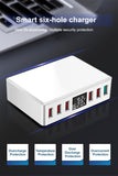 Travel Charger 6-USB Port Digital Display Extended Socket QC 3.0 Fast Charge Station Multi-Port USB Charging Plug UK Plug