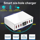 Travel Charger 6-USB Port Digital Display Extended Socket QC 3.0 Fast Charge Station Multi-Port USB Charging Plug UK Plug