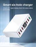 Travel Charger 6-USB Port Digital Display Extended Socket QC 3.0 Fast Charge Station Multi-Port USB Charging Plug UK Plug