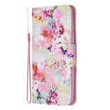 For Redmi Note 8/8 Pro Cellphone Cover Stand Function Wallet Design PU Leather Smartphone Shell Elegant Pattern Printed  Watercolor flower